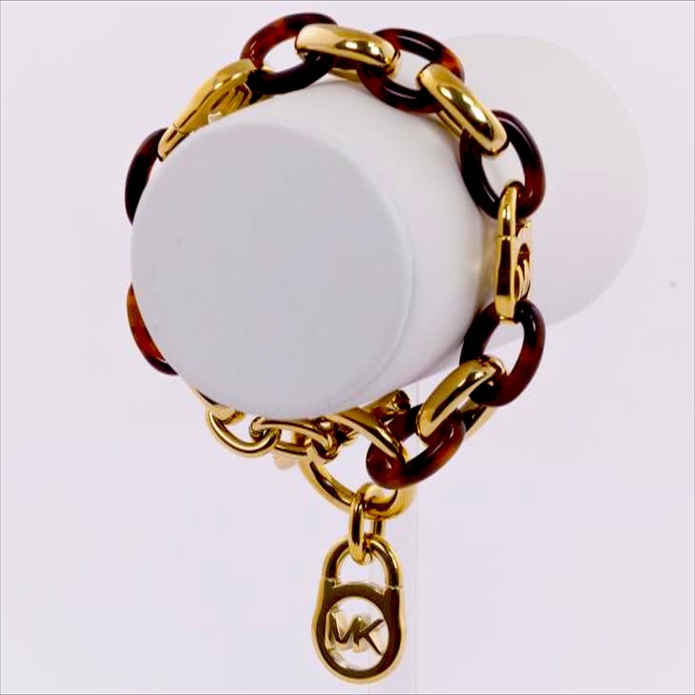 Faux tortoise Gold toned Michael Kors Logo Padlock Toggle Link bracelet